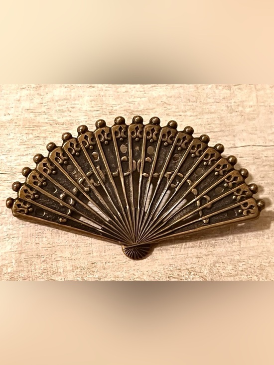 Vintage Accessories - Vintage Brass Openwork Folding Fan Brooch Pin 2.5”